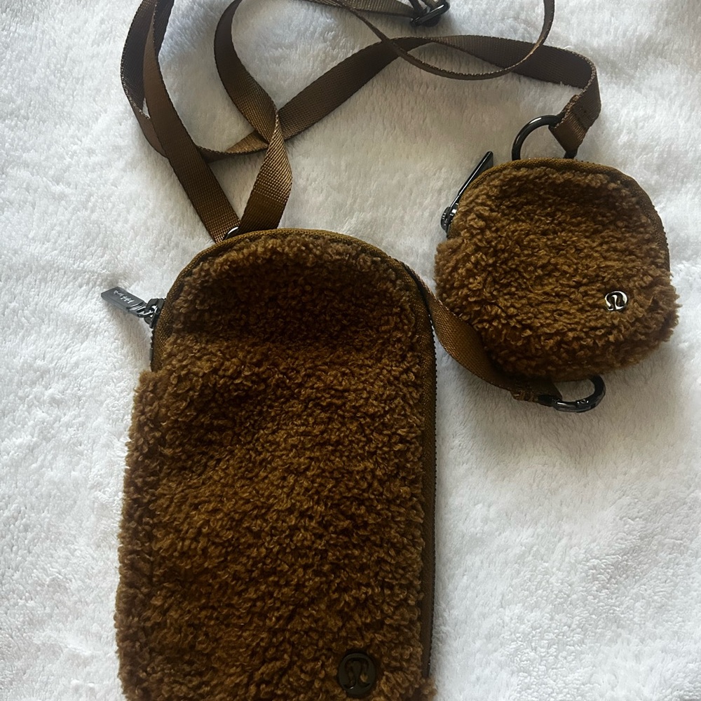 lululemon athletica Brown Sherpa Crossbody Phone Pouch with Removable Coin Pod